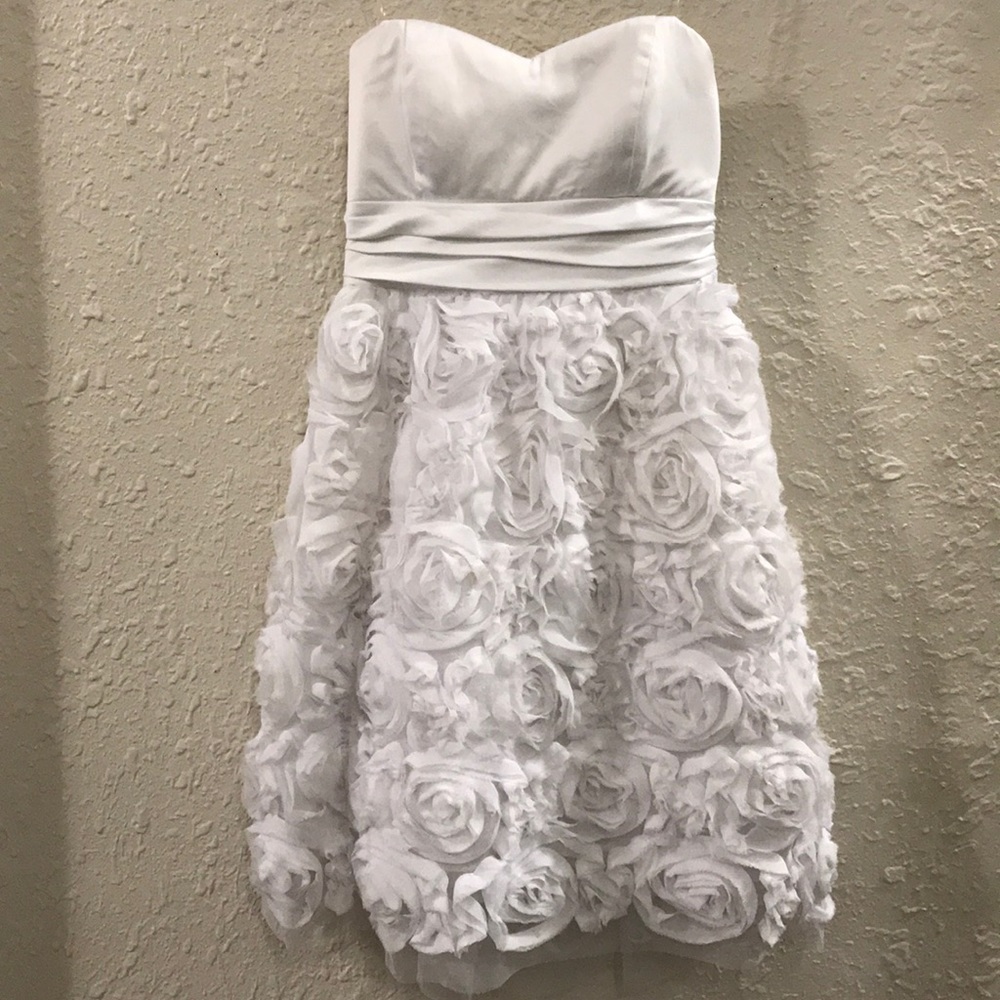 Strapless White rosette XOXO Dress